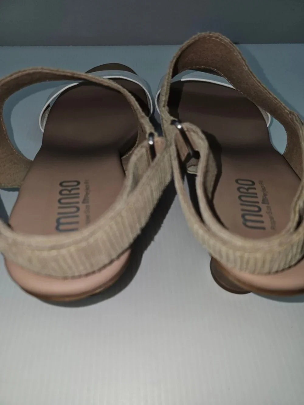 Munro Livia Slingback Sandals Womens 11.5 White Tan Leather Kitten Heel Comfort